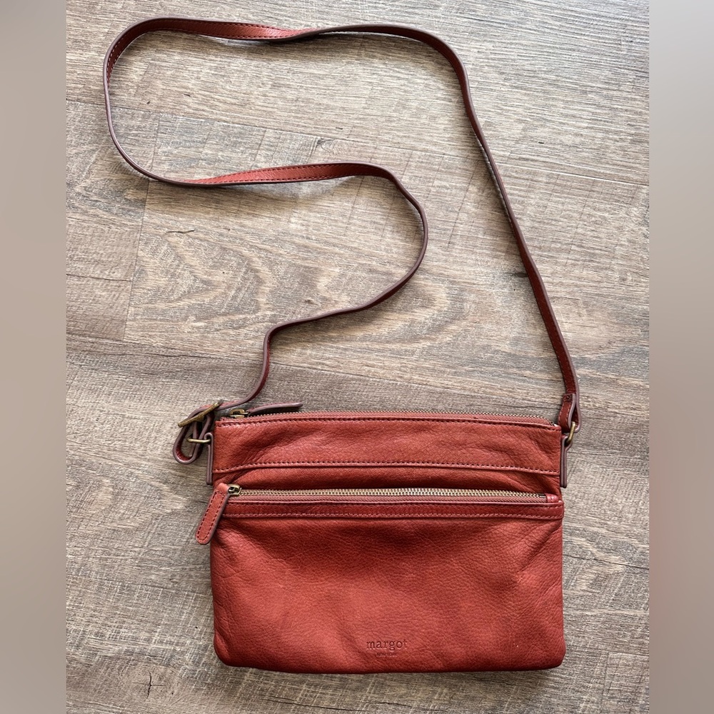 EUC margot New York Cognac Brown Leather Adjustable Crossbody